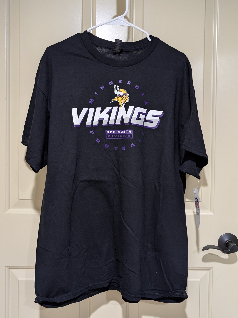 Minnesota Vikings Black Graphic Tee with Purple & Gold Logo - New With Tags
